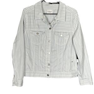 Liverpool Los Angeles Classic Jean Jacket Womens Large Blue Dotted Stripe Denim